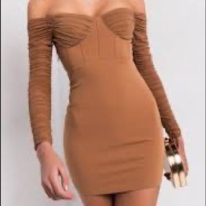 Off the Shoulder Ruched Sleeve Mini Dress